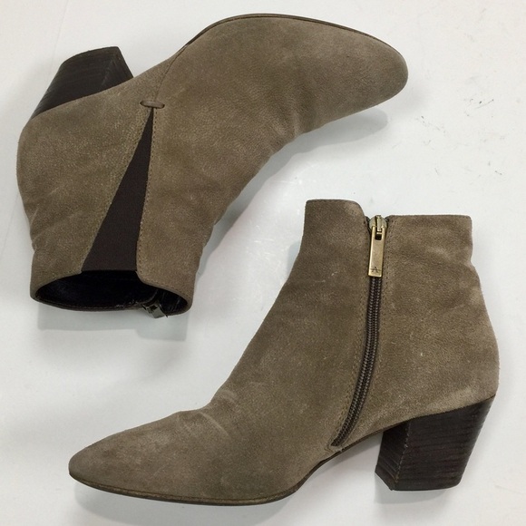 AQUATALIA Suede Tan Taupe Chelsea Side Zip Block Stacked Heel Boots Size 8 - Picture 3 of 14